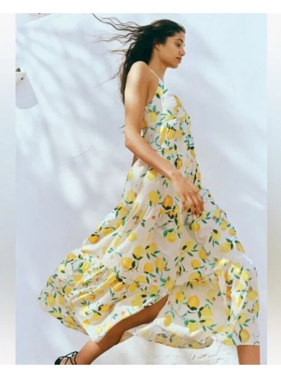 H&M Lemons Dolce Far Niente Tiered Strappy Dress Size M - Picture 3 of 11